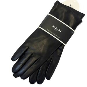 VTG Deadstock NWT Alfani Luxe Black Genuine Leather Cashmere Lined Gloves Sz 8.5